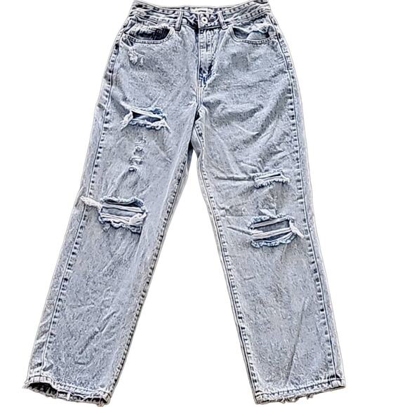 Cotton:On High Rise Loose Straight Leg Distressed Light Wash Jeans Womans Size 6 - Picture 1 of 8